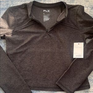 FLX Women's Charcoal Quarter-Zip Crop Top